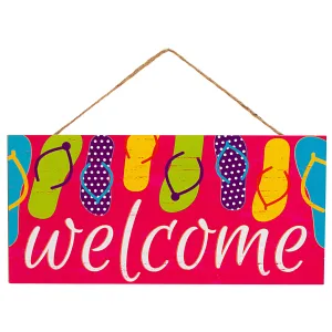 12" Wooden Sign: Welcome Flip Flops Fuchsia