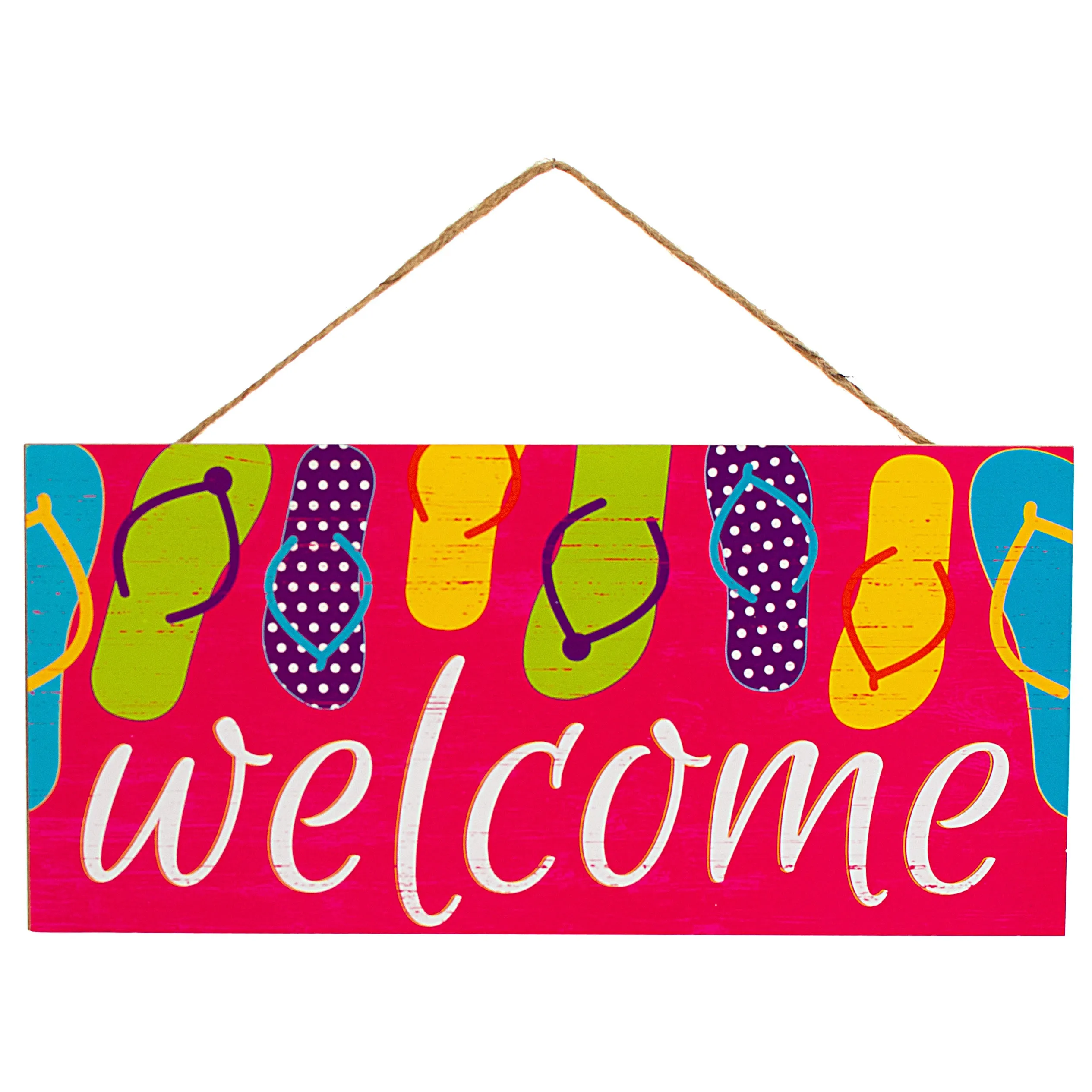 12" Wooden Sign: Welcome Flip Flops Fuchsia