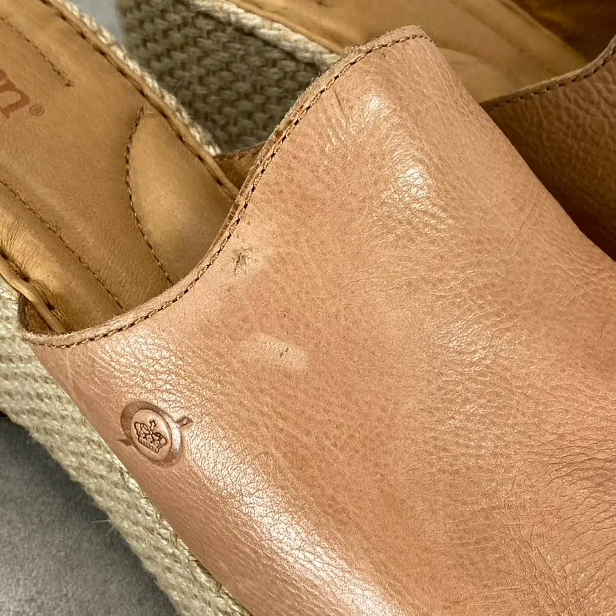 BORN Women's Tan Leather Lilah Round-Toe Slip-On Wedge Platform Sandals SZ 9