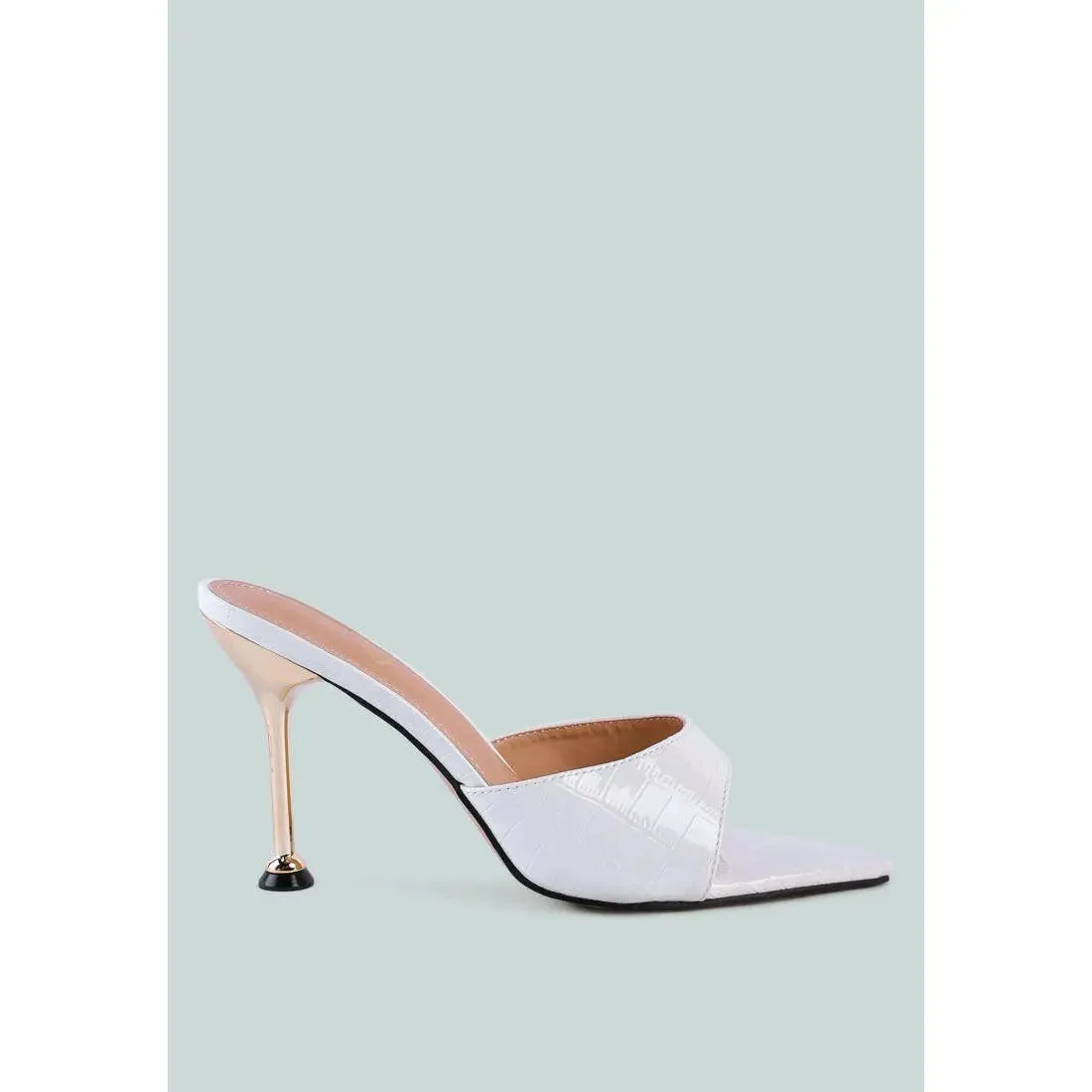 French Cut Croc Texture Patent Faux Leather Sandals