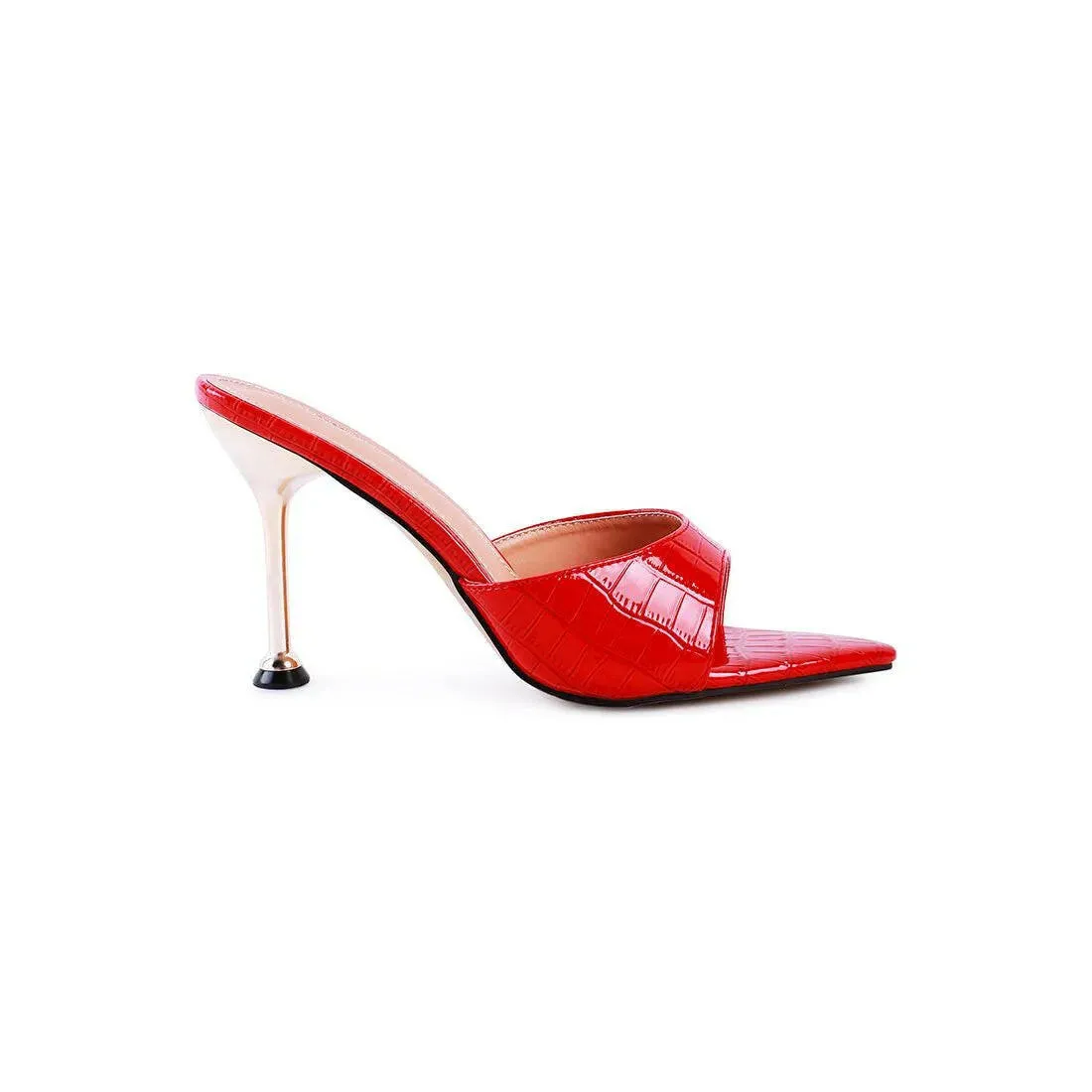 French Cut Croc Texture Patent Faux Leather Sandals