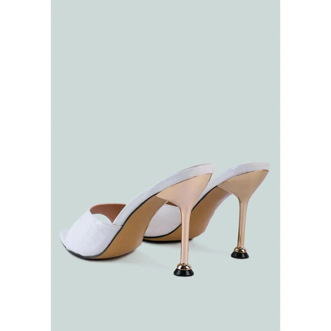 French Cut Croc Texture Patent Faux Leather Sandals