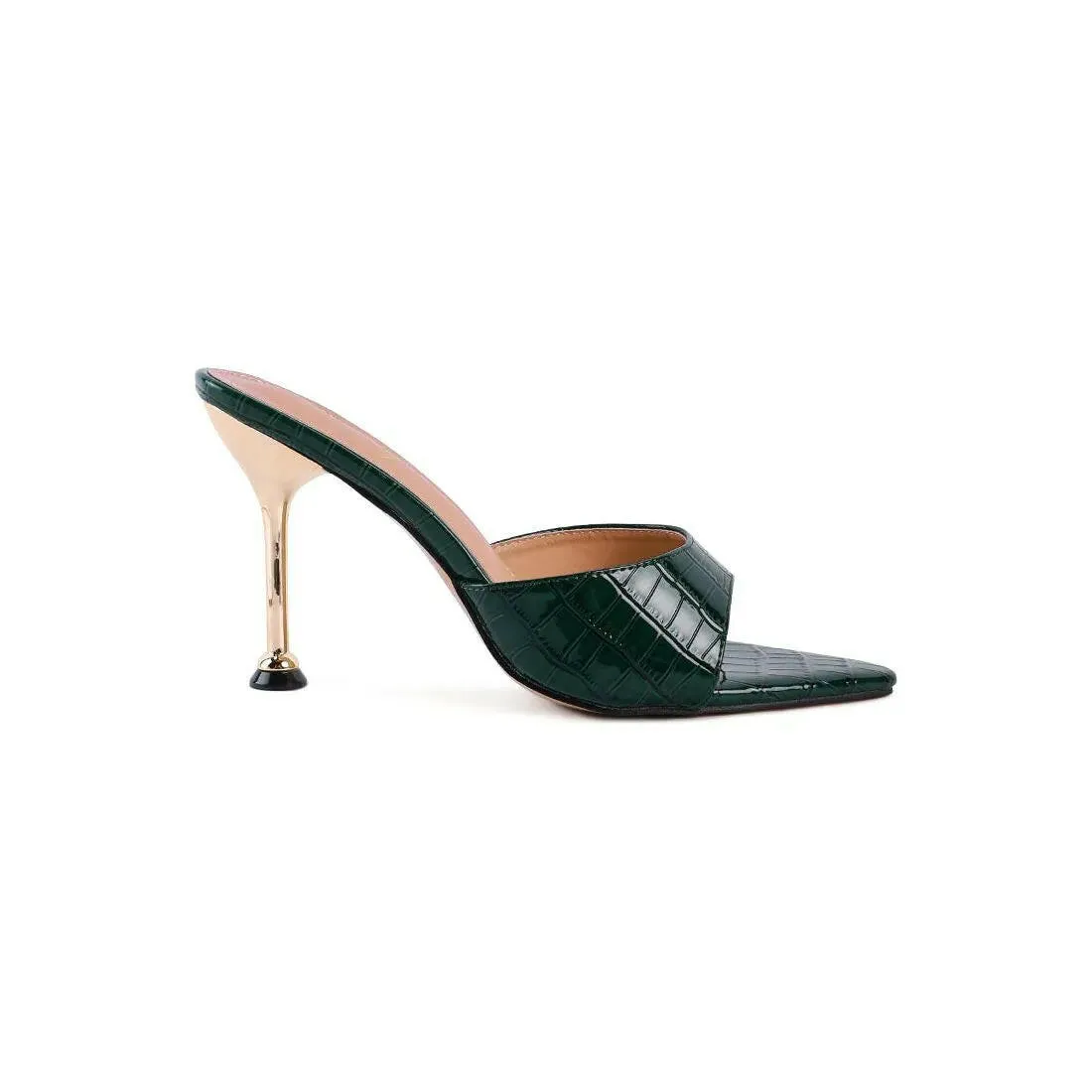 French Cut Croc Texture Patent Faux Leather Sandals