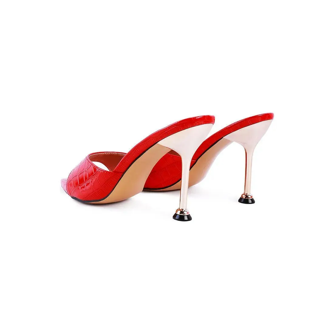 French Cut Croc Texture Patent Faux Leather Sandals