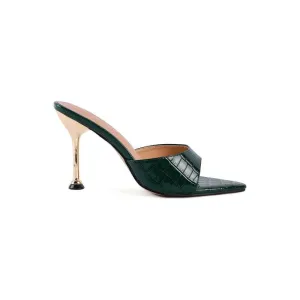 French Cut Croc Texture Patent Faux Leather Sandals