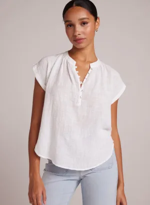 Half Placket Cap Sleeve Top - White