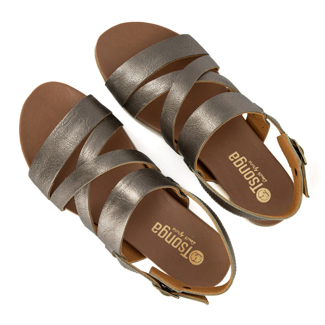Kamativi : Ladies Leather Sandal in Anthracite Metallic