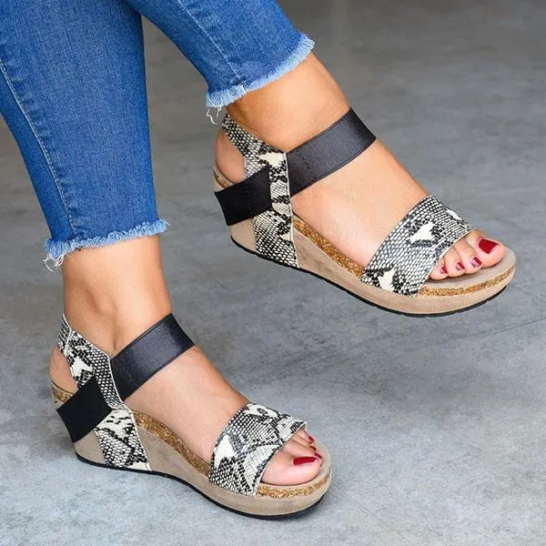 Kimemoda Womens Leopard Wedge Platform Slip On Sandals