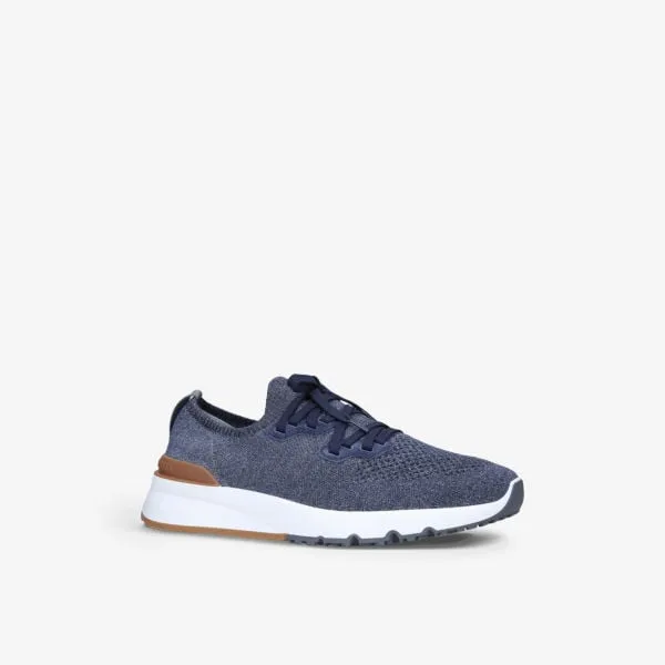 Knitted low top sneakers with Brunello Cucinelli brand embossing, navy blue