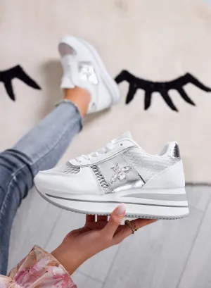 MOORE - White Sneakers with Breathable Mesh and Jewel Bee Detail
