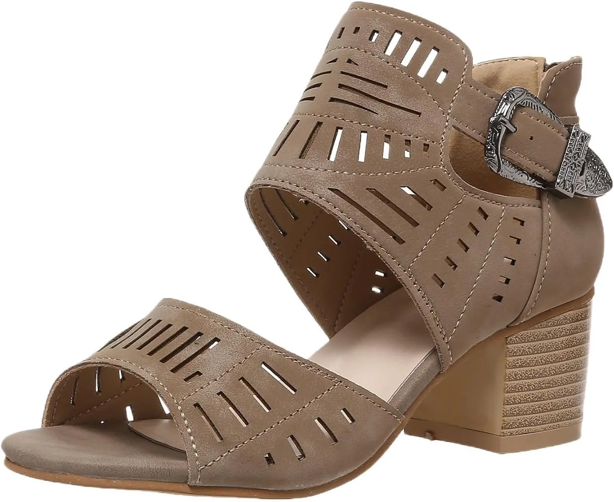 Orthopedic Sandals for Women Breathable Hollow Out Slip On Sandals Open Toe Slingback Middle Heel Sandal With Ankle Strap Metal Buckle Concise Casual Summer Shoes