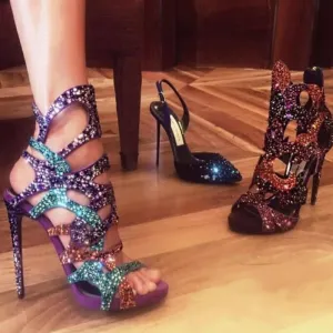 Rhinestone Peep Toe High Heel Party Sandals