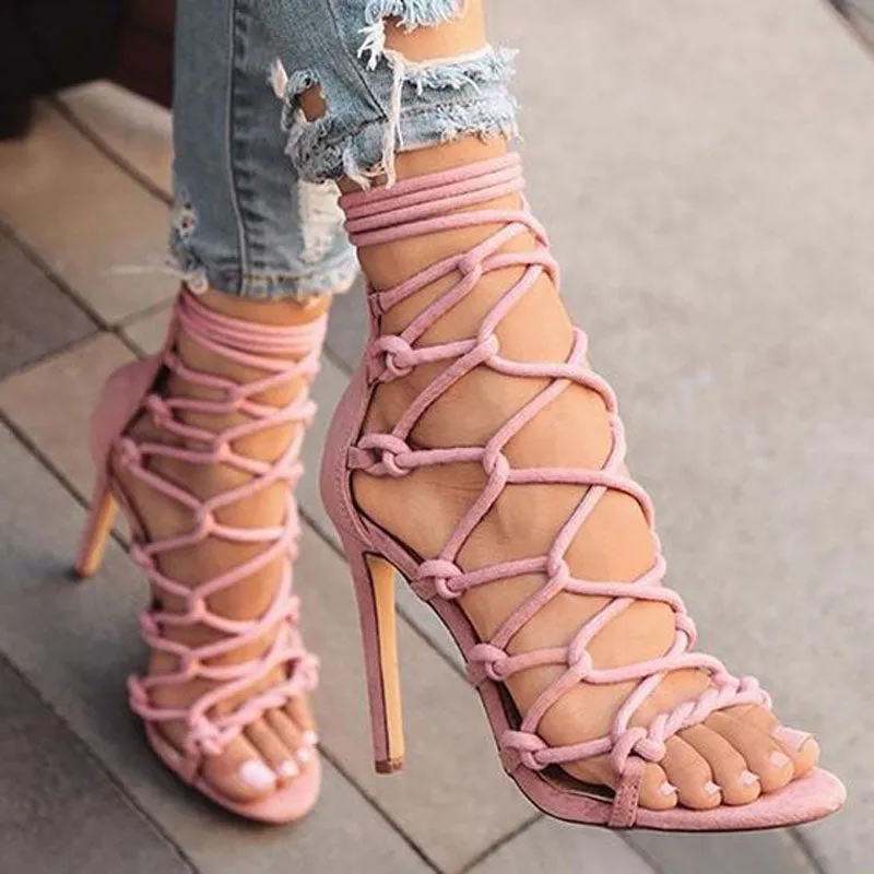 Suede Strap Cutout High Heel Sandals