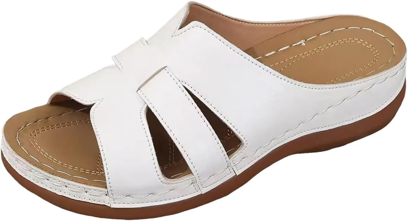 Summer Leather Platform Sandals for Women Comfortable Arch Support Soft Cushion Beach Wedges Sandals Leather Casual Dress Open Toes Non Slip Shoes
