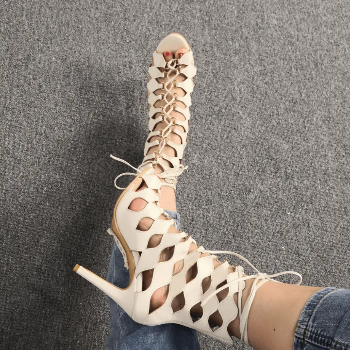 Summer Suede High Heel Cutout Peep Toe Sandals