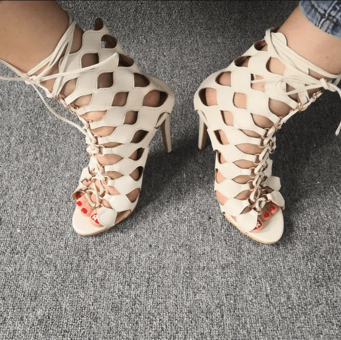 Summer Suede High Heel Cutout Peep Toe Sandals