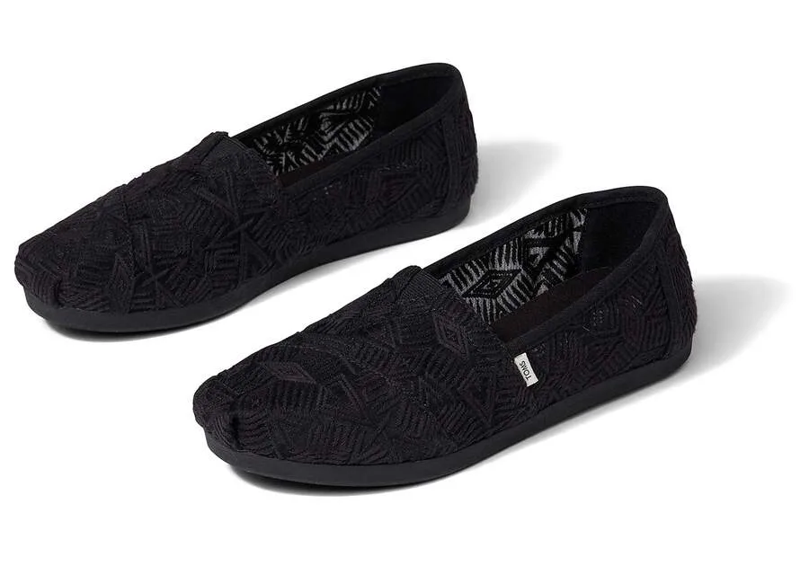 TOMS Womens Lace Alpargata Espadrille - Black
