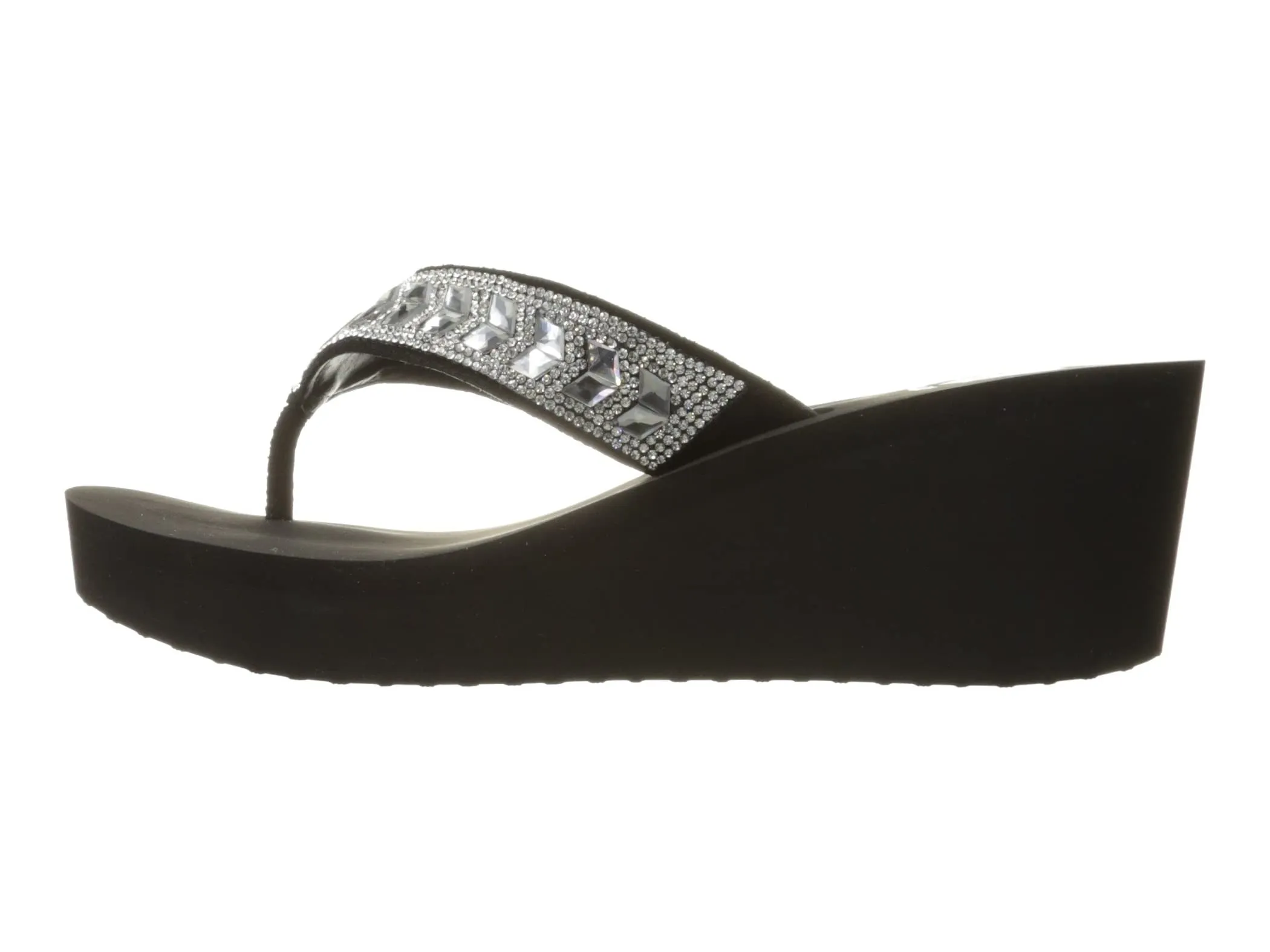 Yellow Box Belmac Black Clear Lightweight Platform Wedge Flip Flop Sandals