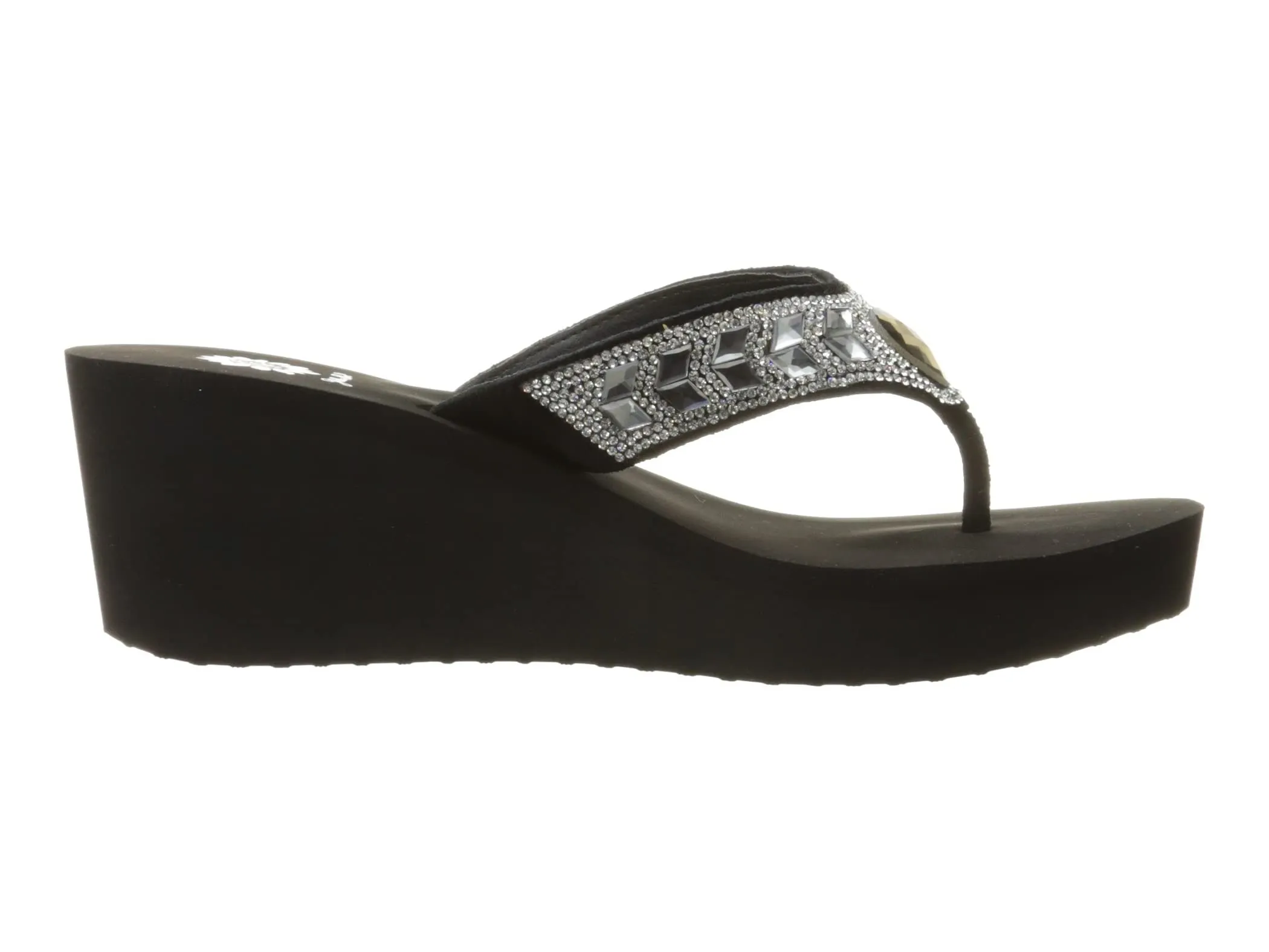 Yellow Box Belmac Black Clear Lightweight Platform Wedge Flip Flop Sandals